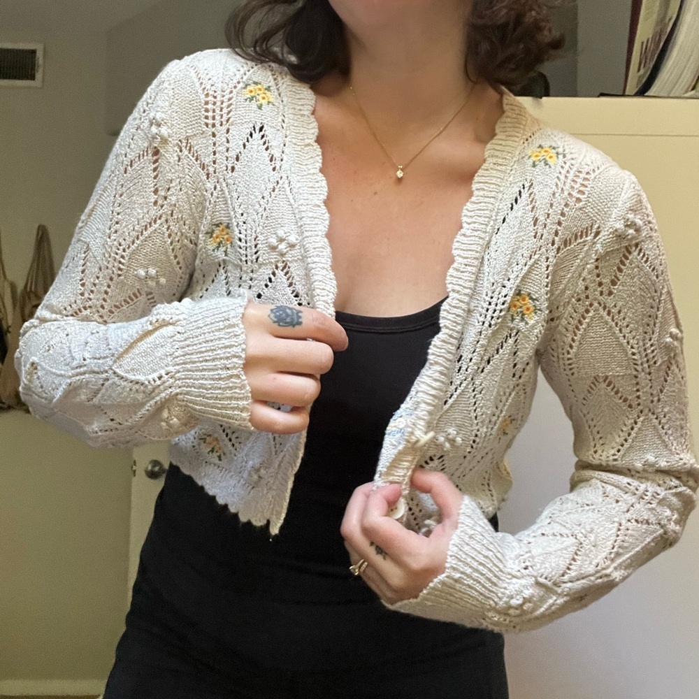 Beige button-up crop sweater